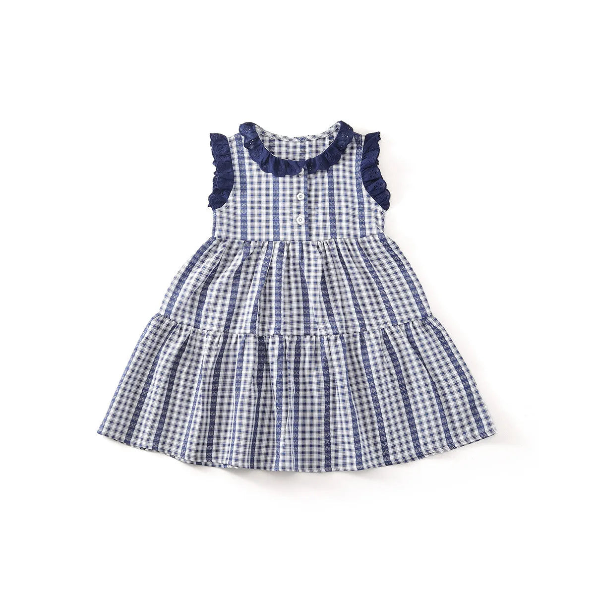 Robe fille bleue à carreaux en coton – CLEVI Paris