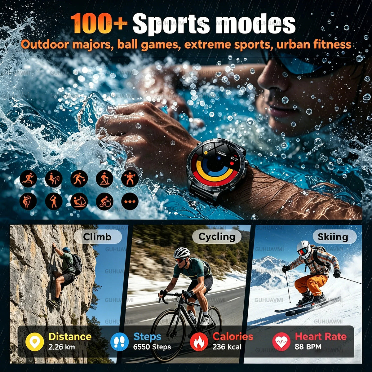 Montre connectée sport AMOLED 1,7 pouce – CLEVI Paris