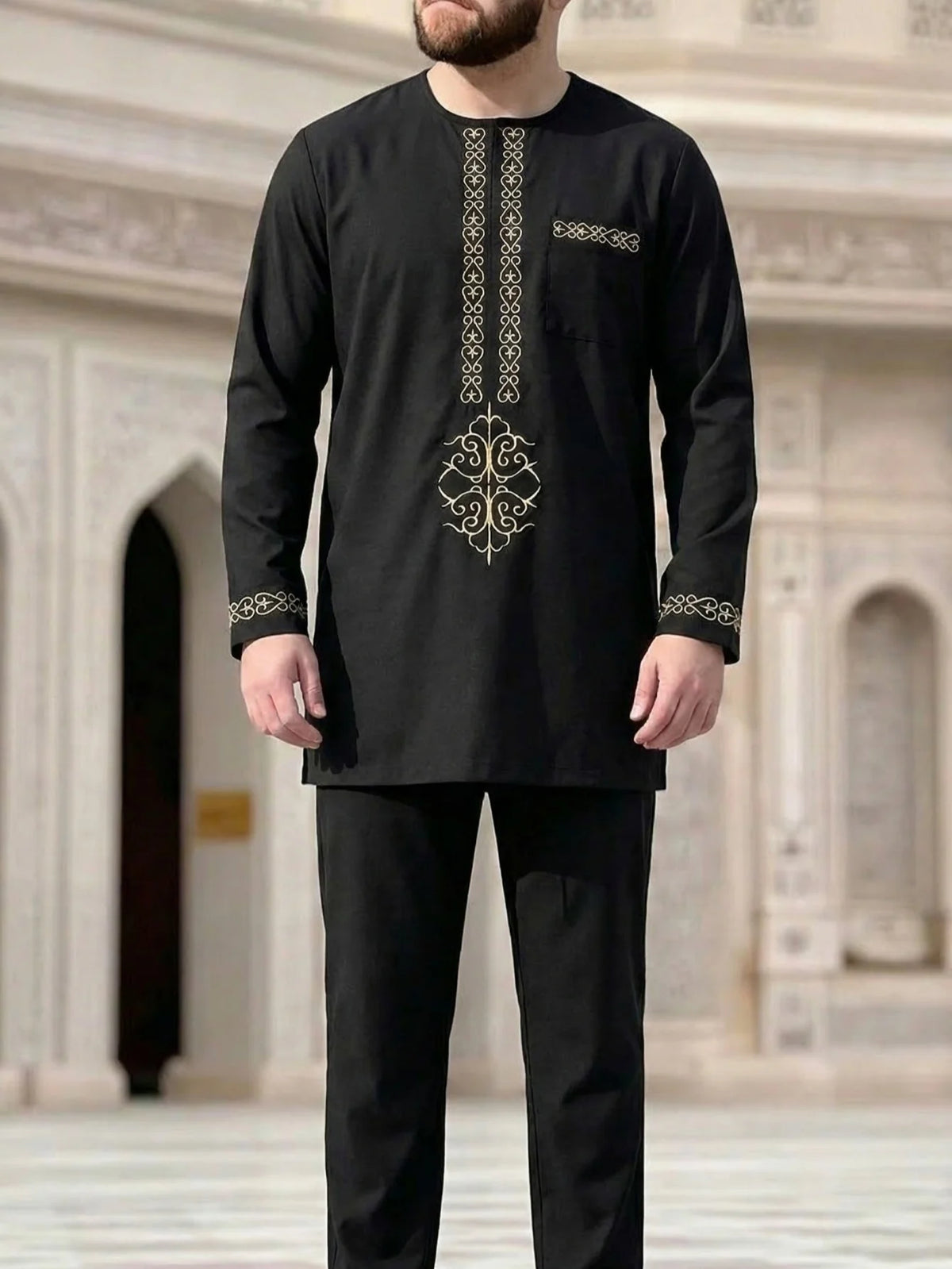 Kaftan Agbada Homme Style Africain 2 Pièces Veste Manches Longues + Pantalon Mariage Cérémonie S-XXL – CLEVI Paris