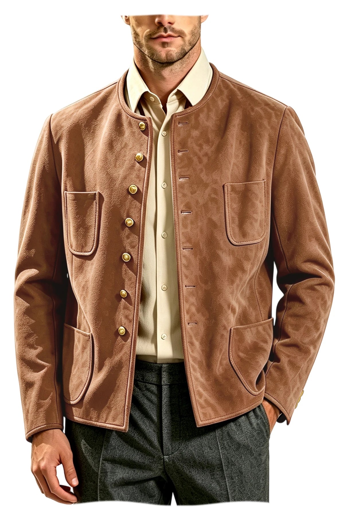 Veste homme vintage en suédine à col montant – CLEVI Paris