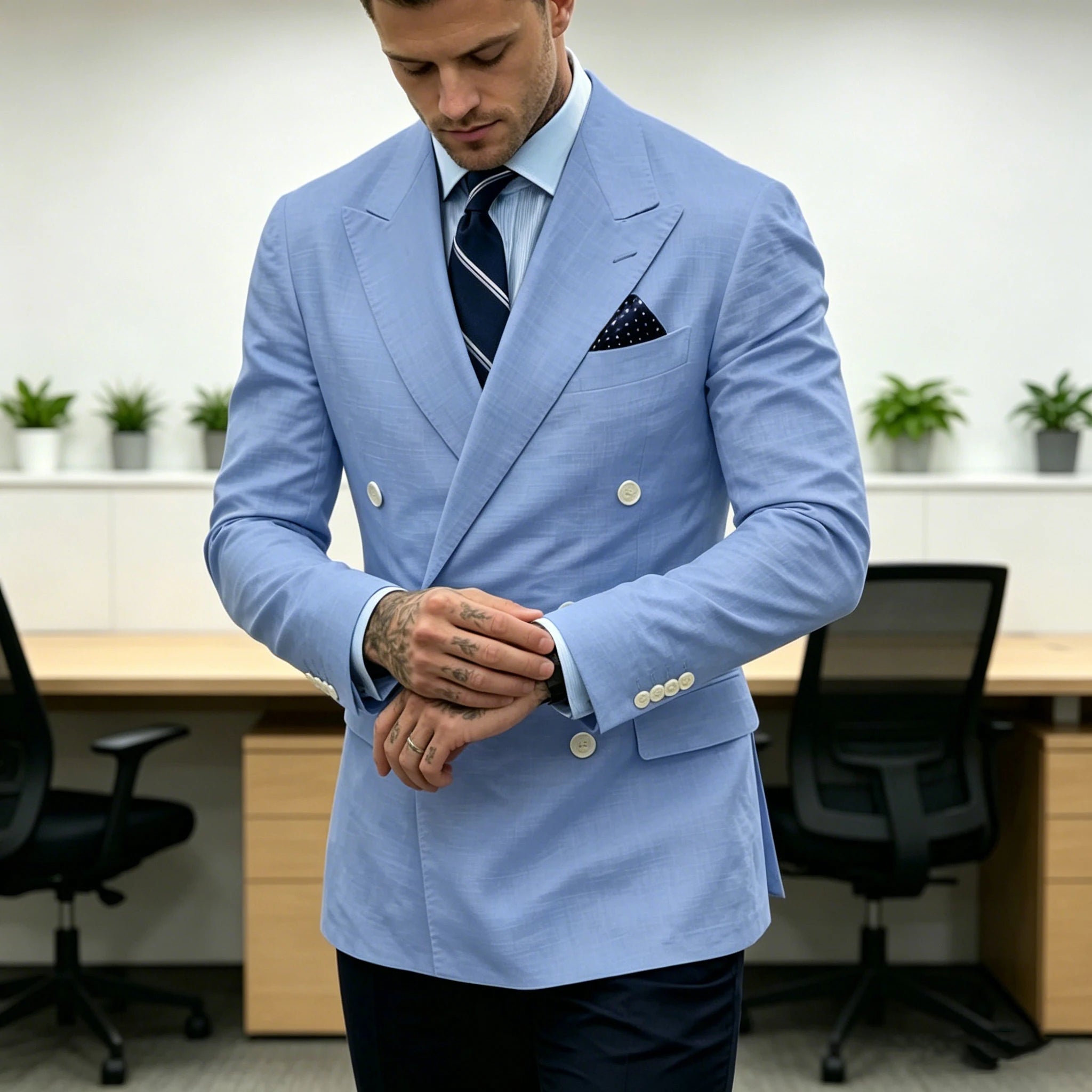 Blazer Homme Double Boutonnage Slim Fit Lin – CLEVI Paris