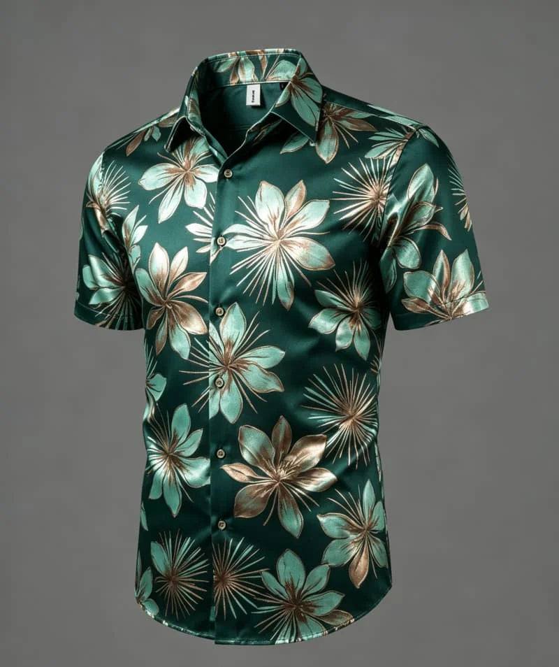 Chemise Homme Florale Métallisée à Manches Courtes – CLEVI Paris