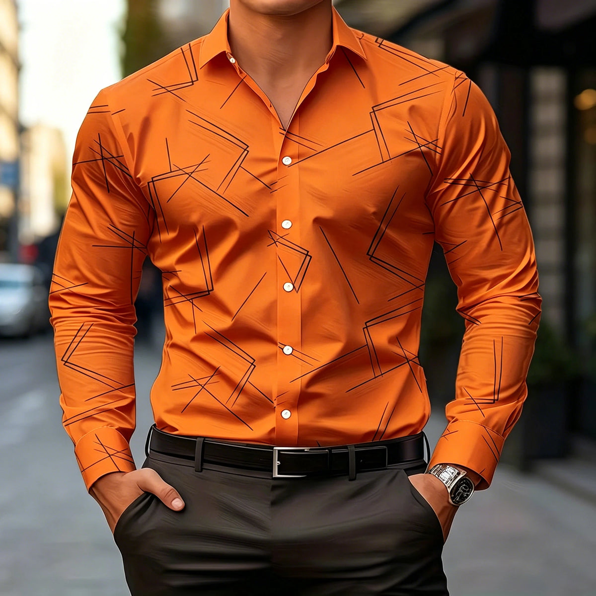 Chemise homme à lignes géométriques – CLEVI Paris
