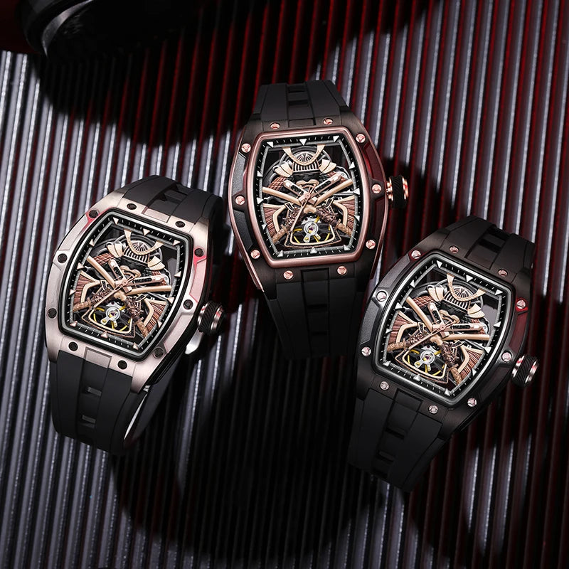 MEGIR 198-5 Montre Homme Automatique Squelette Tourbillon Silicone Lumineux 30M – CLEVI Paris