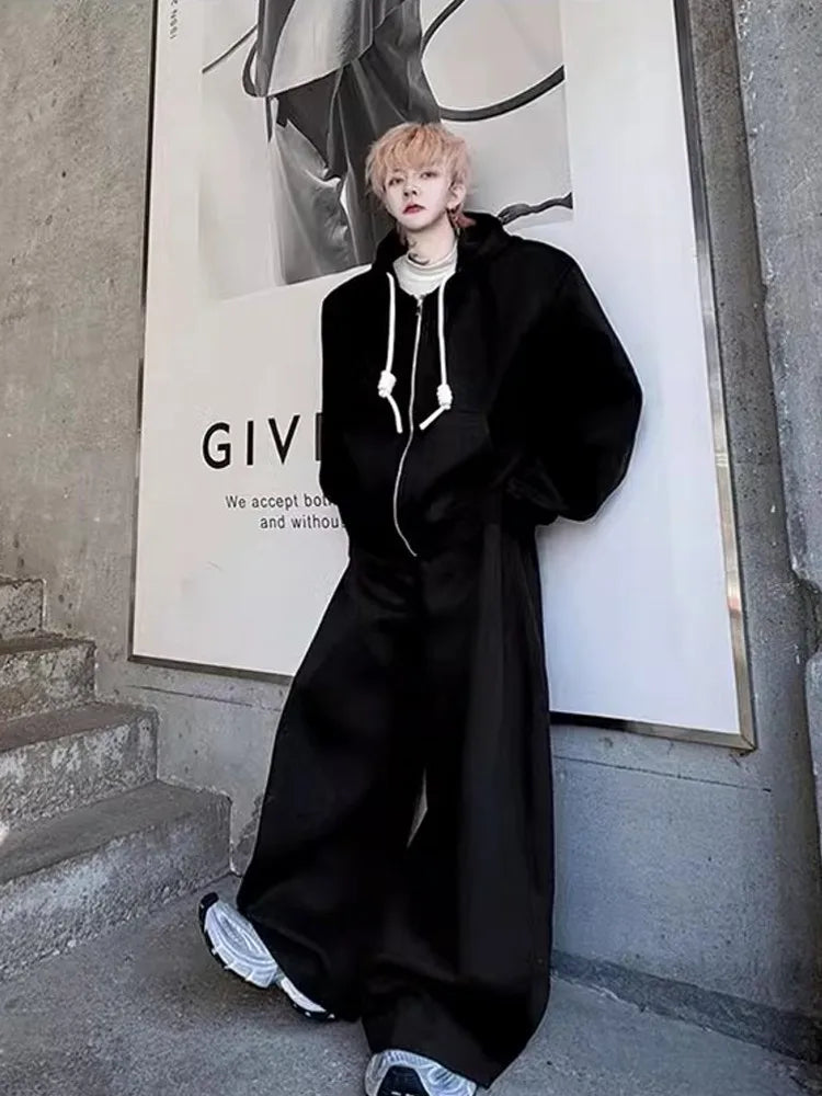 Ensemble Sport Homme 2 Pièces Sweat Capuche Zippé + Pantalon Large Winkeep – High Street Gym – Gris & Noir – CLEVI Paris