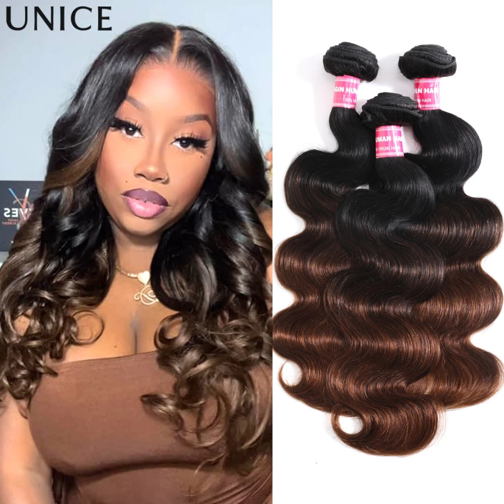 UNice Chestnut Brown Ombre Body Wave Bundles 1/3 PCS 100% Cheveux Humains Brésiliens Remy 8-26 Pouces – CLEVI Paris