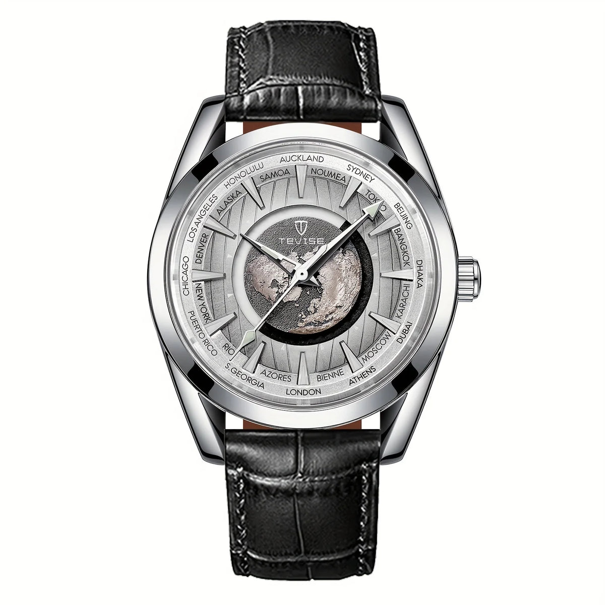 Montre Mécanique Globe Terrestre TEVISE Homme Cuir – CLEVI Paris