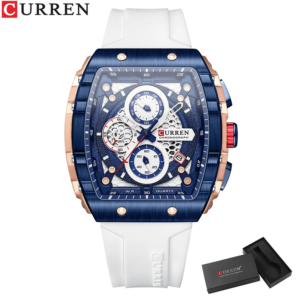 CURREN 8442 Montre Homme Quartz Carrée Chronographe Silicone Lumineux 30M – CLEVI Paris