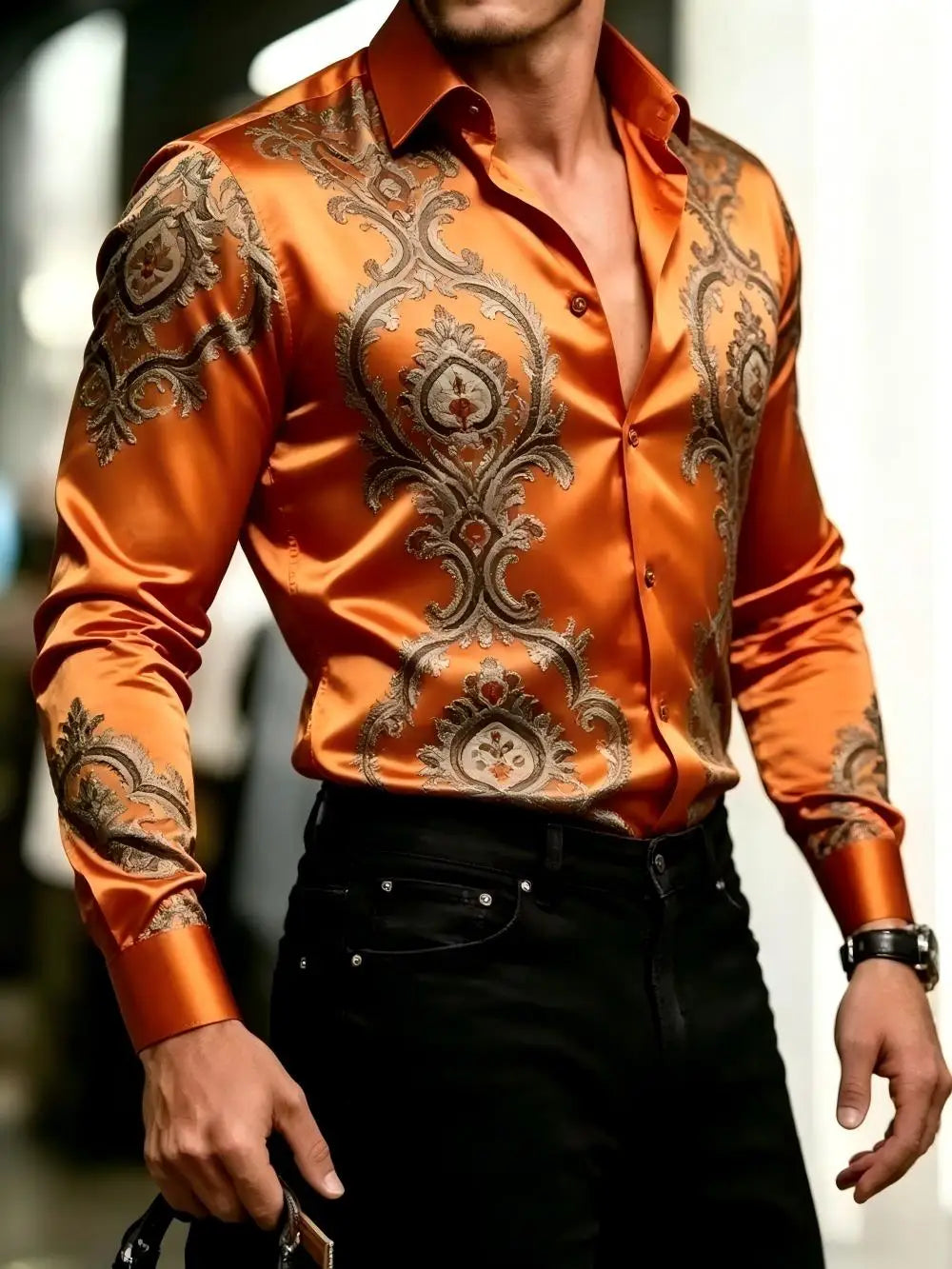 Chemise homme en satin imprimé – CLEVI Paris