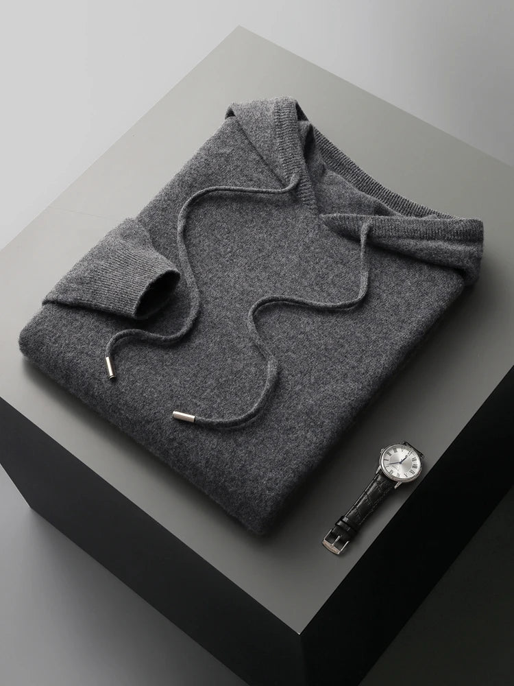 Hoodie Homme 100% Laine Mérinos MVLYFLRT – Col Capuche Tricot Manches Longues – 7 Coloris, S à XXL – CLEVI Paris