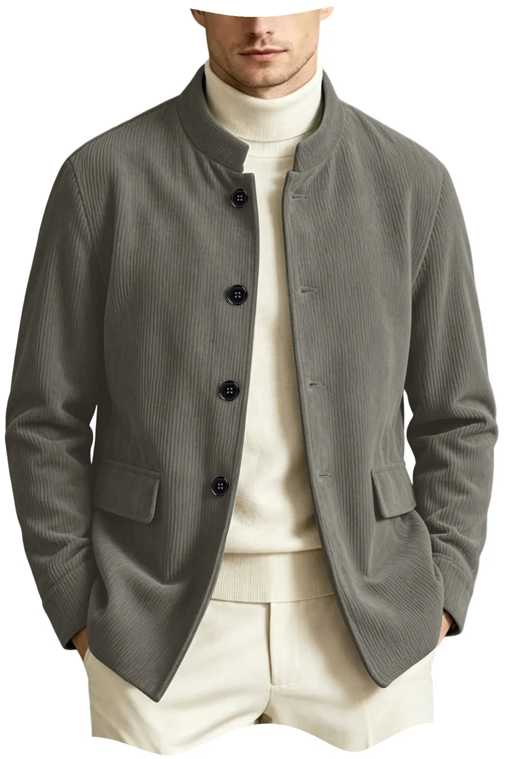 Blazer homme en velours côtelé à col montant – CLEVI Paris