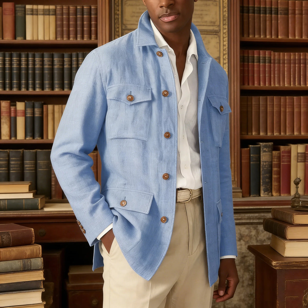 Veste safari homme en lin décontractée – CLEVI Paris