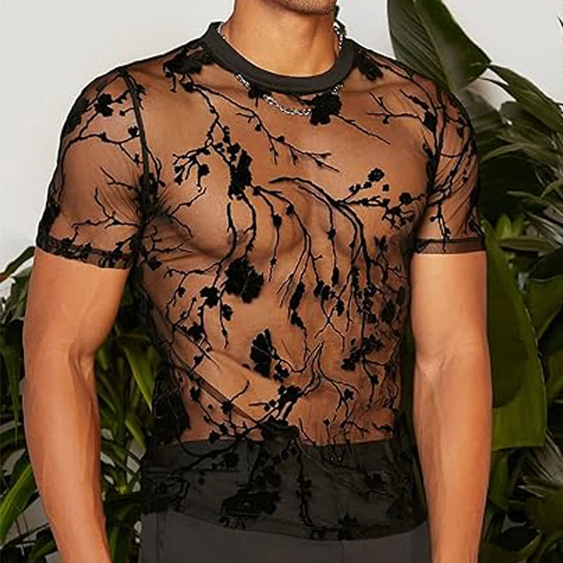 T-Shirt Homme Maille Tricotée Motif Floral Col Rond Manches Courtes – CLEVI Paris