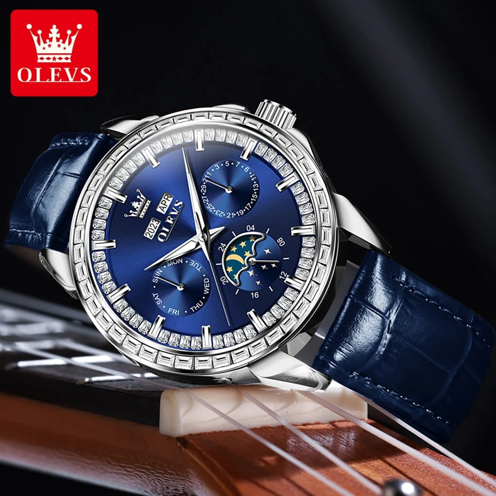 OLEVS 6695 Montre Homme Automatique Diamants Phase de Lune – CLEVI Paris