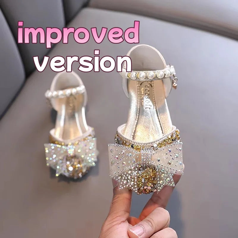 Sandales fille à paillettes et nœud strass – CLEVI Paris