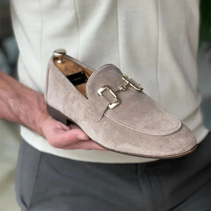 Loafers Homme Velours Bout Rond Déco Métal Slip-On – CLEVI Paris