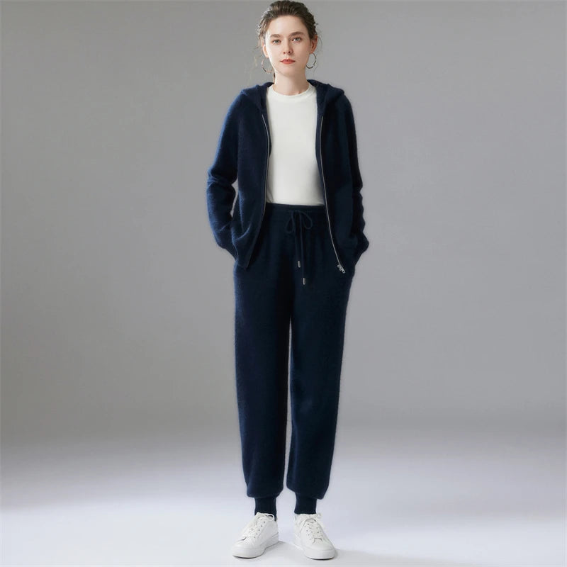 Ensemble cachemire femme à capuche et pantalon – CLEVI Paris