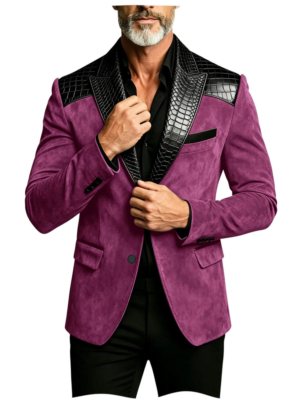 Blazer homme en daim, revers façon crocodile – CLEVI Paris
