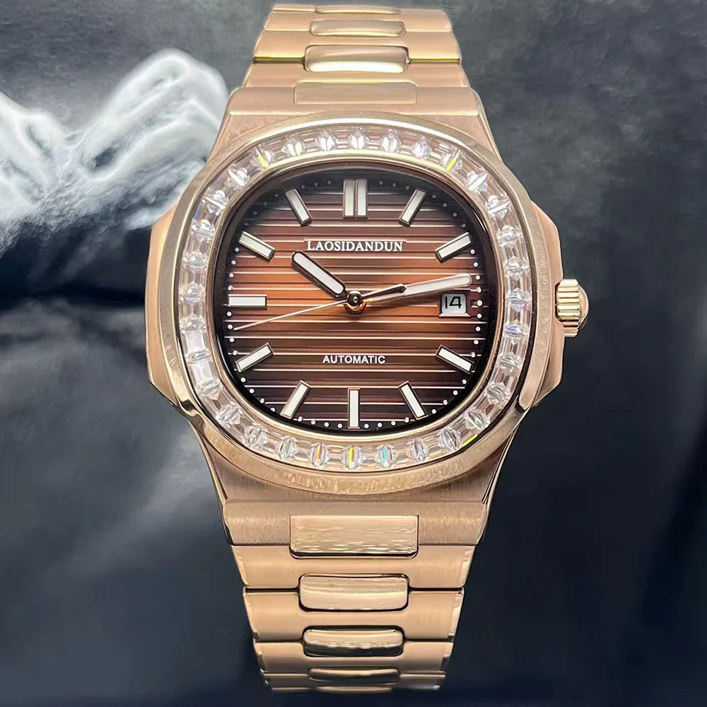Montre Homme Automatique HUAYRA Rose Gold – Diamants Cadran Brun Fond Transparent Étanche – CLEVI Paris