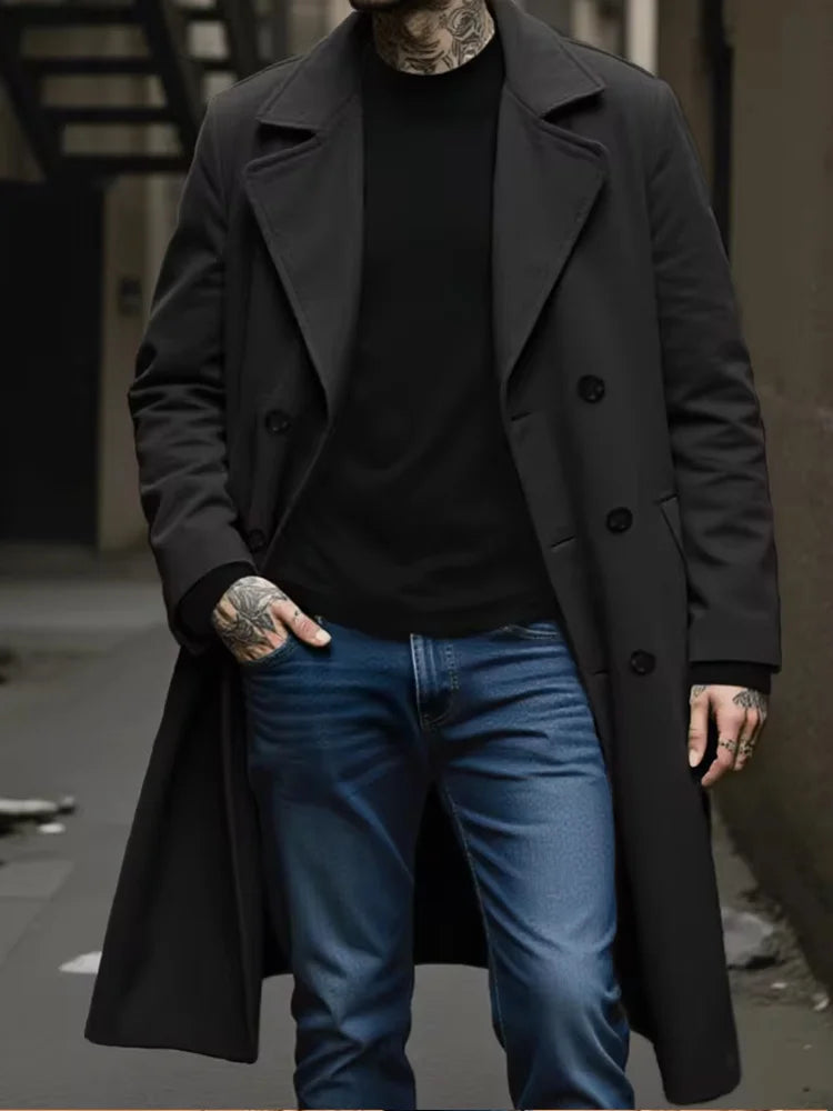 Manteau homme croisé aspect laine à revers – CLEVI Paris