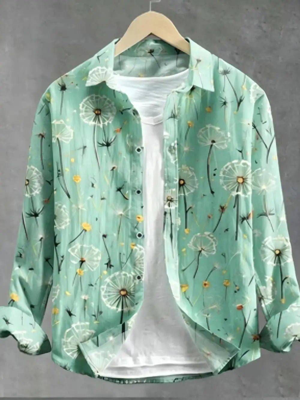Chemise homme en lin motif pissenlit – CLEVI Paris