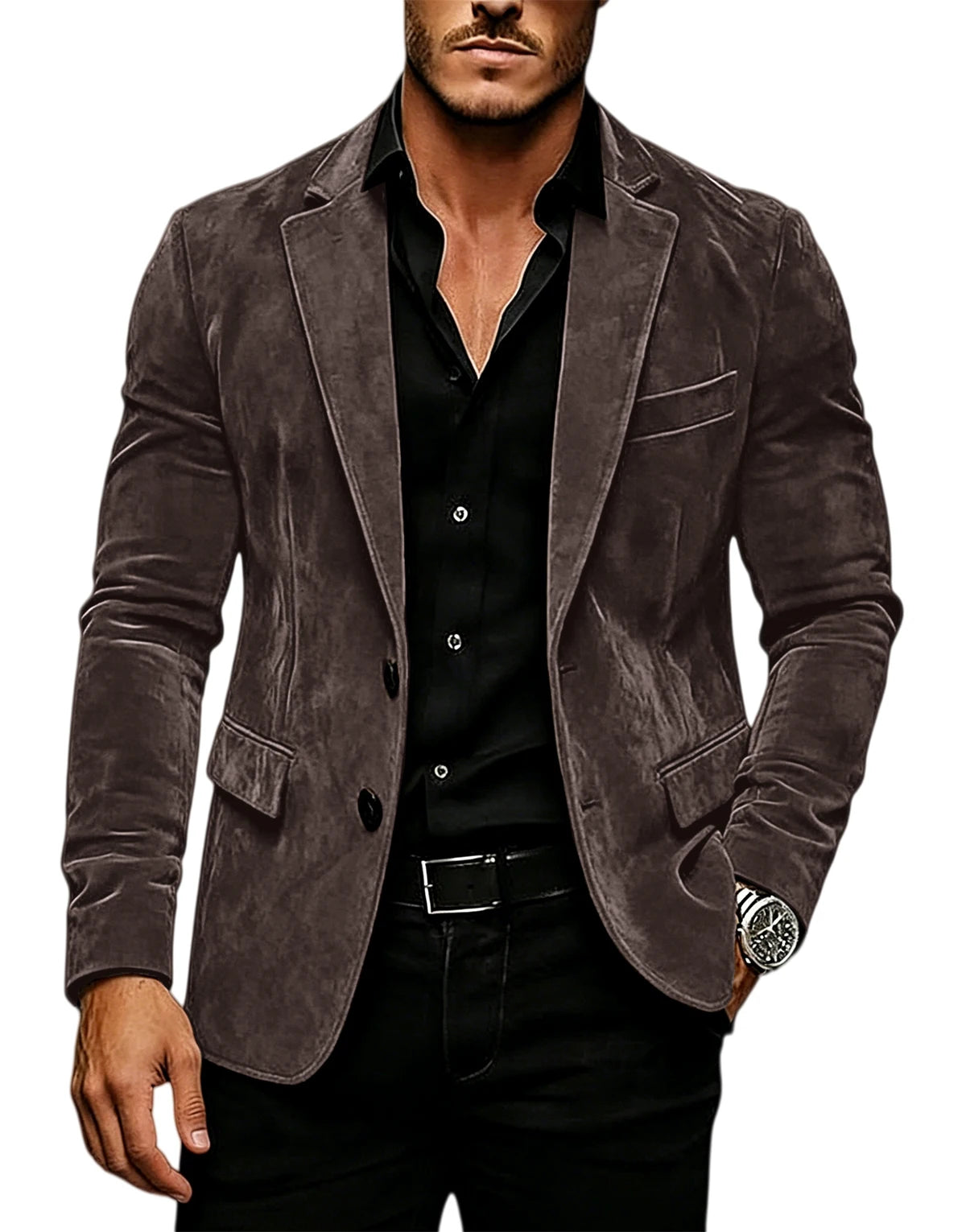 Blazer en daim vintage pour homme, coupe ajustée, 2 boutons, revers cranté, veste de costume décontractée, smoking formel pour affaires, mariage, fête, usage quotidien