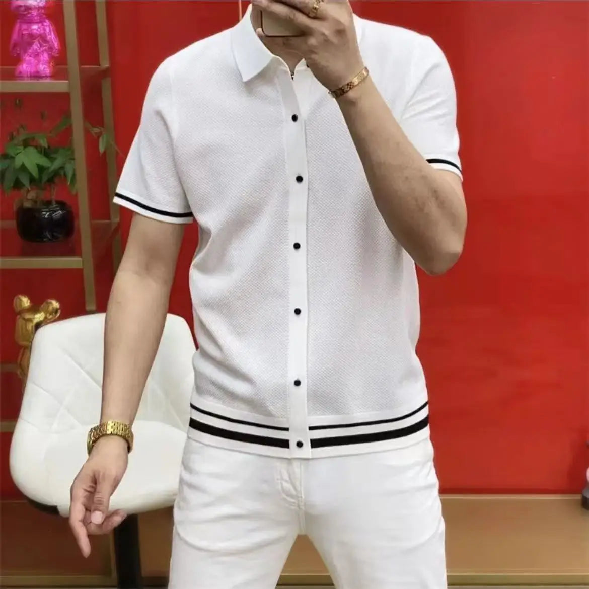 Chemise Homme Col Carré Manches Courtes Slim Fit – CLEVI Paris