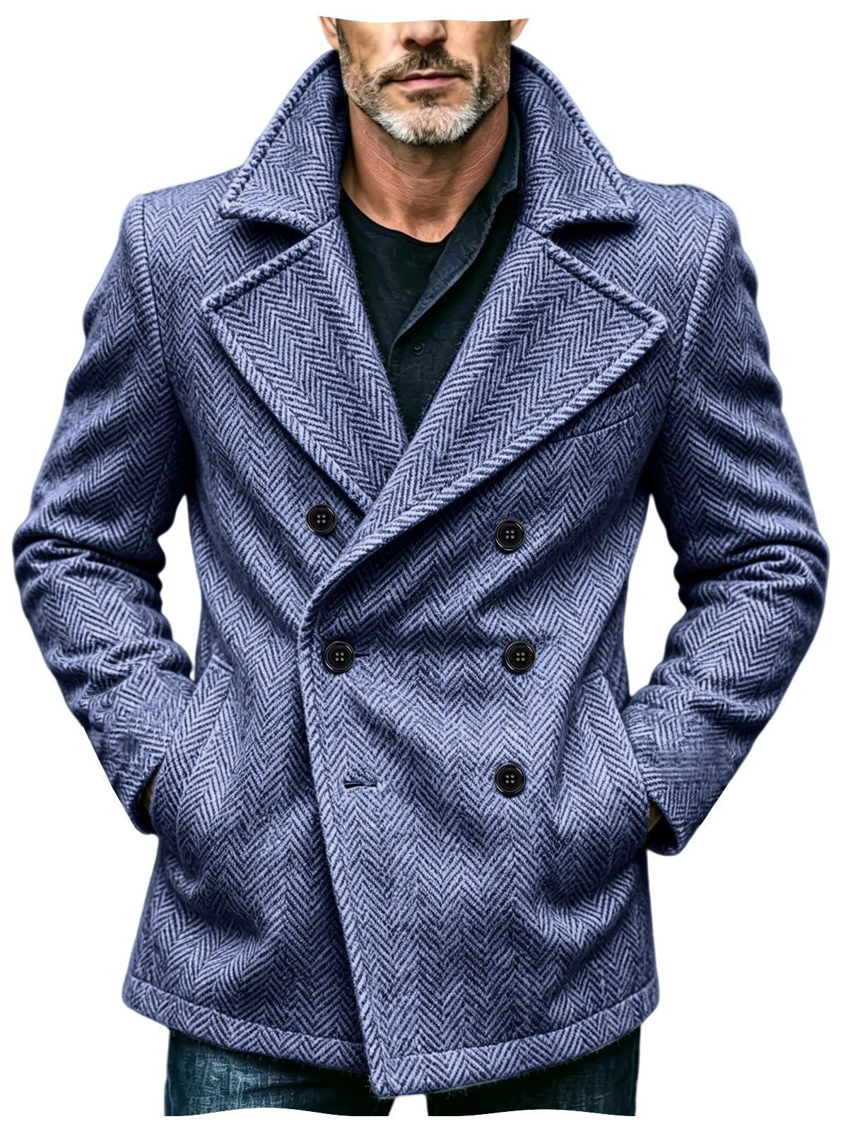 Manteau homme court à chevrons en laine mélangée – CLEVI Paris