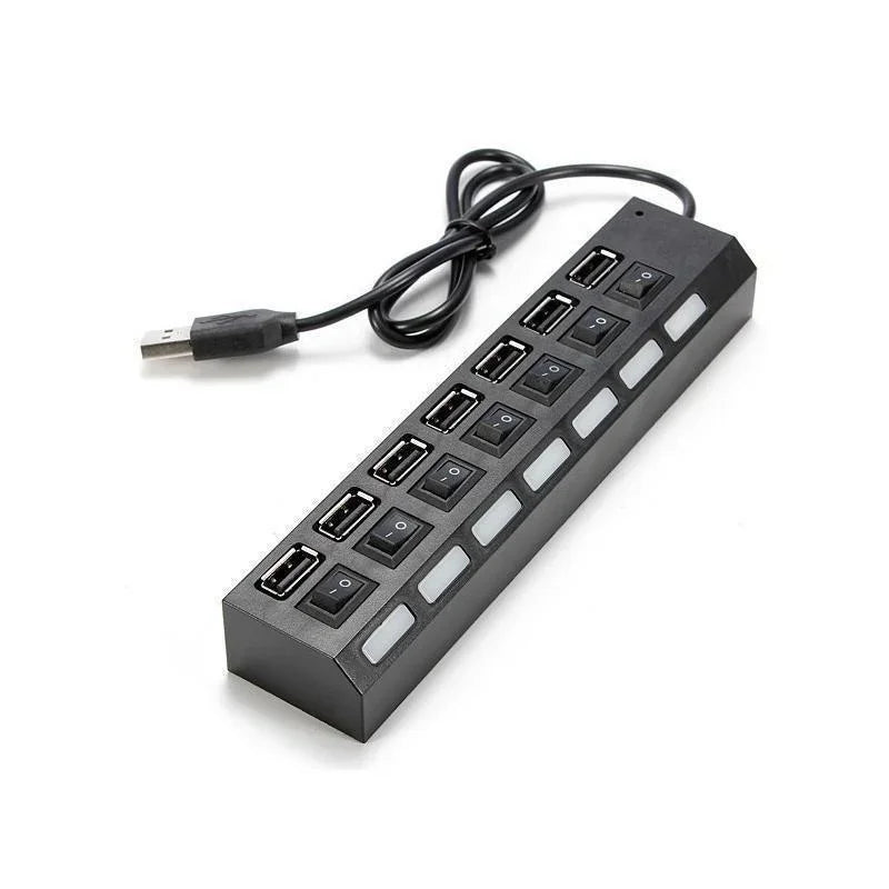 Hub USB 2.0 LED 4 ou 7 Ports Interrupteur ON/OFF Noir Blanc PC – CLEVI Paris