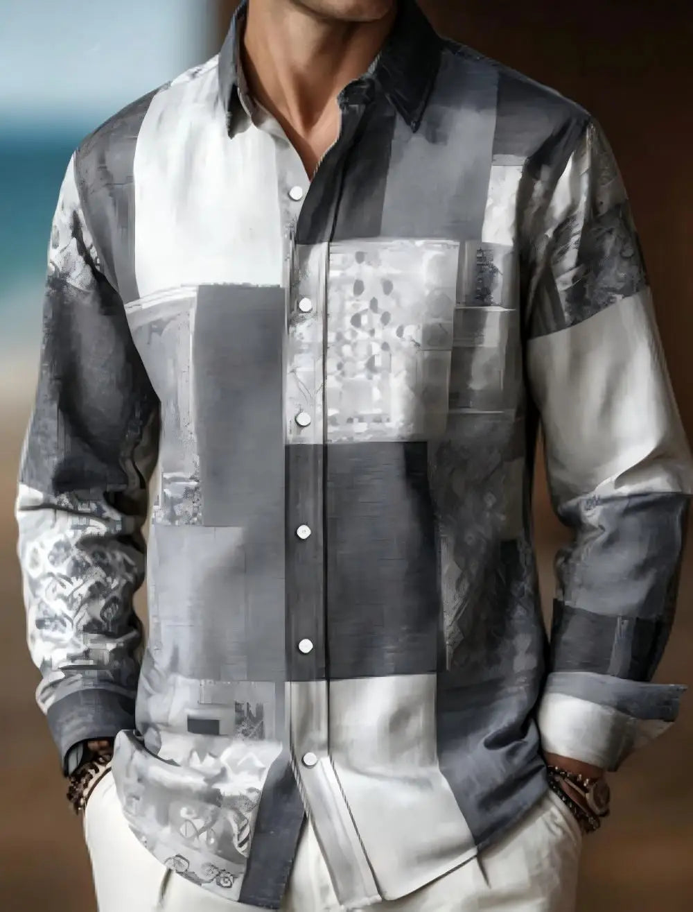 Chemise homme en lin à motif géométrique – CLEVI Paris
