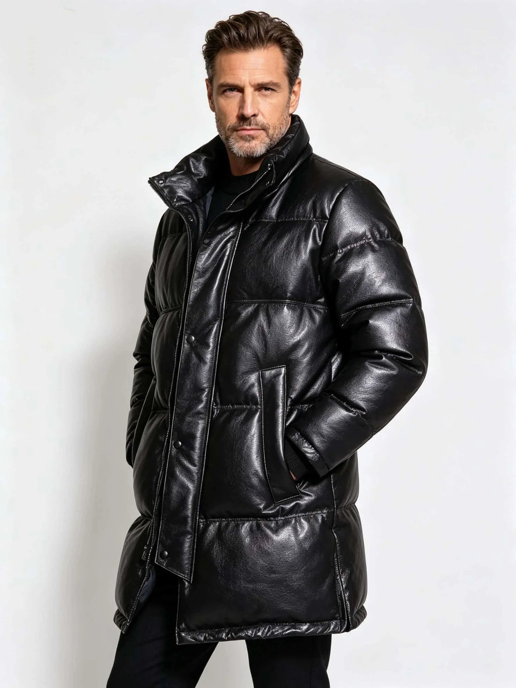 Manteau long homme en cuir de vache noir – CLEVI Paris