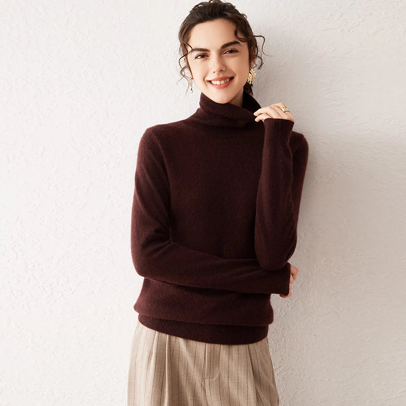 Pull femme en cachemire à col roulé – CLEVI Paris