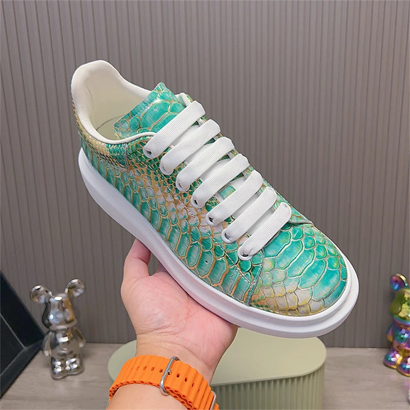 Sneakers basses homme vertes à plateforme – CLEVI Paris