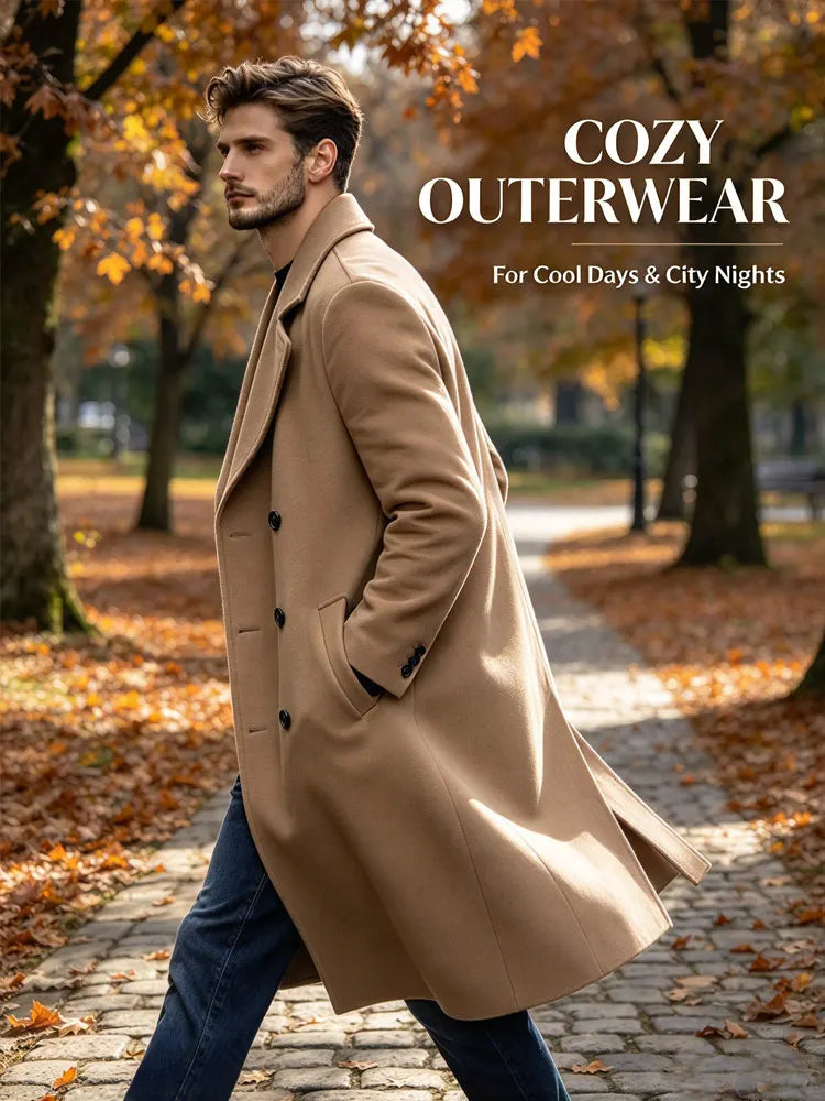 Manteau homme croisé aspect laine à revers – CLEVI Paris