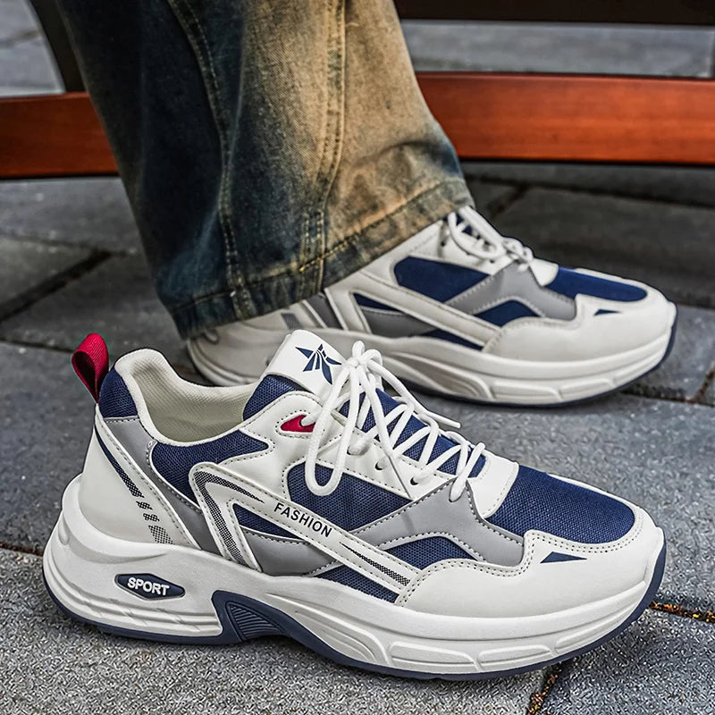 Sneakers Homme Plateforme Lacets Semelle Caoutchouc Casual Sport Respirant Noir Bleu EU 39-44 – CLEVI Paris