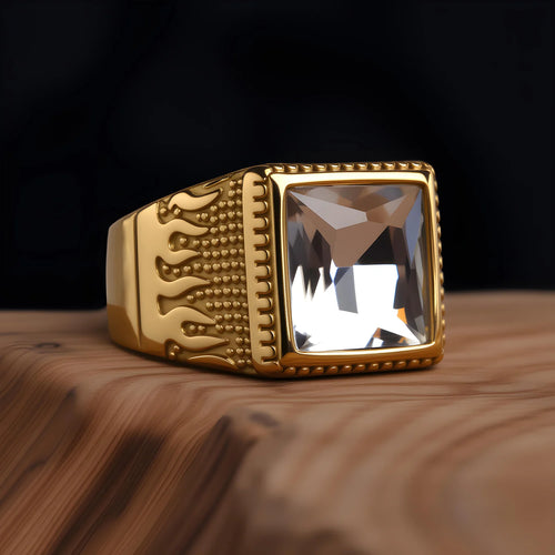 Bague Homme Acier Doré 18K Géométrique – CLEVI Paris