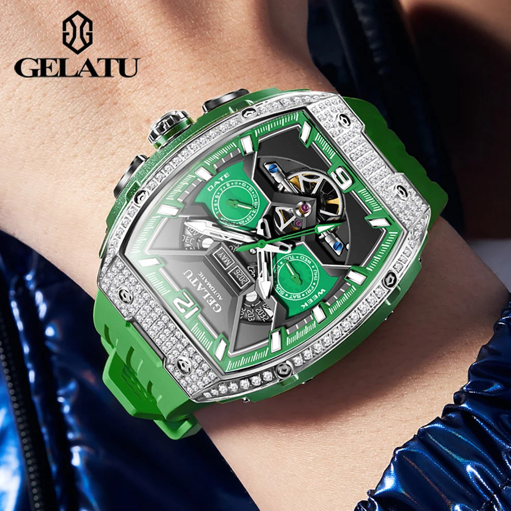 OUPINKE 6016 Montre Homme Automatique Diamants Squelette Saphir – CLEVI Paris