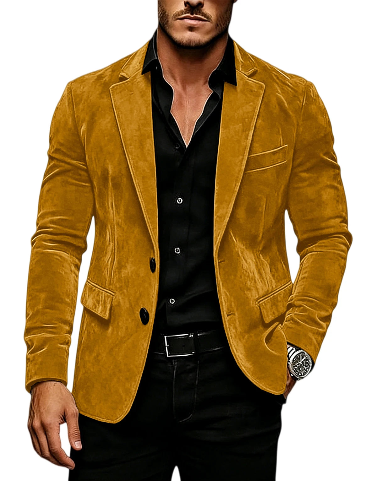 Blazer en daim vintage pour homme, coupe ajustée, 2 boutons, revers cranté, veste de costume décontractée, smoking formel pour affaires, mariage, fête, usage quotidien