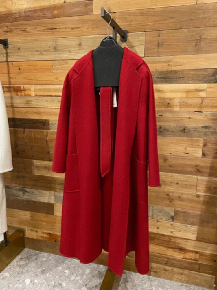 Manteau long femme 100 % cachemire ceinturé – CLEVI Paris