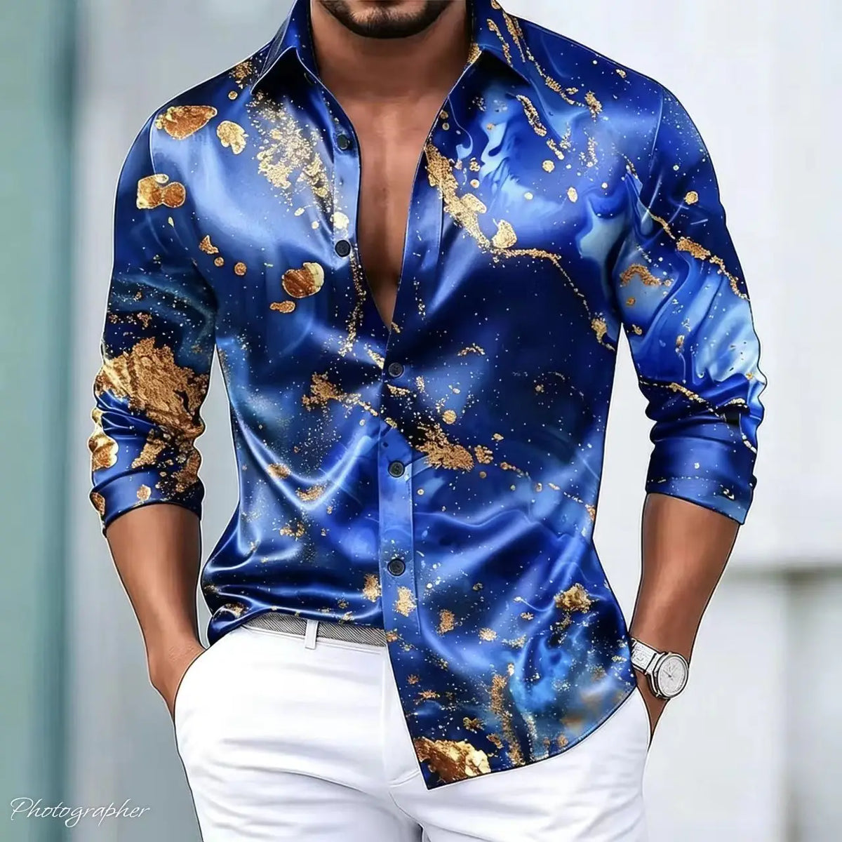 Chemise Homme Satinée à Motif Imprimé – CLEVI Paris