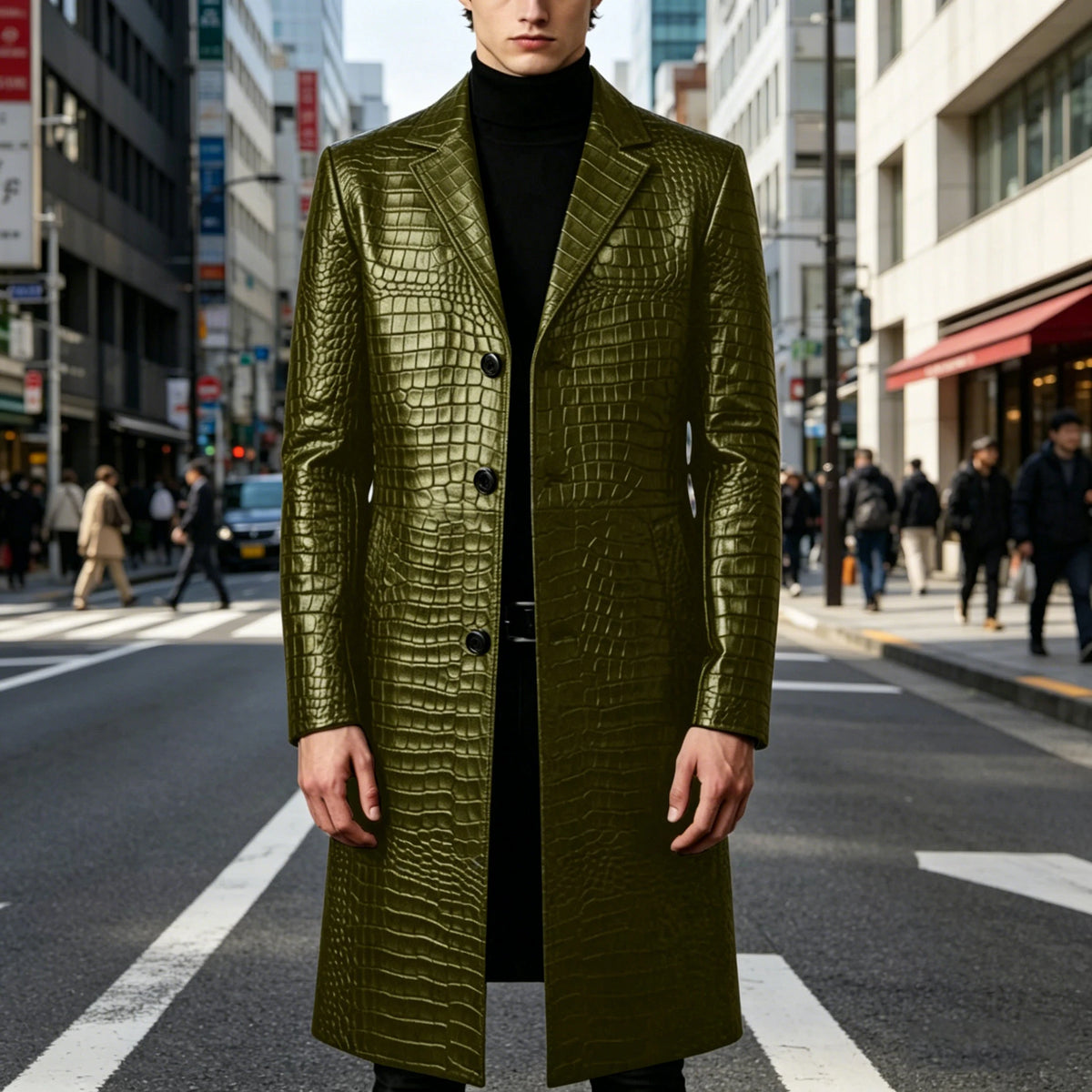 Manteau homme simili cuir motif crocodile – CLEVI Paris