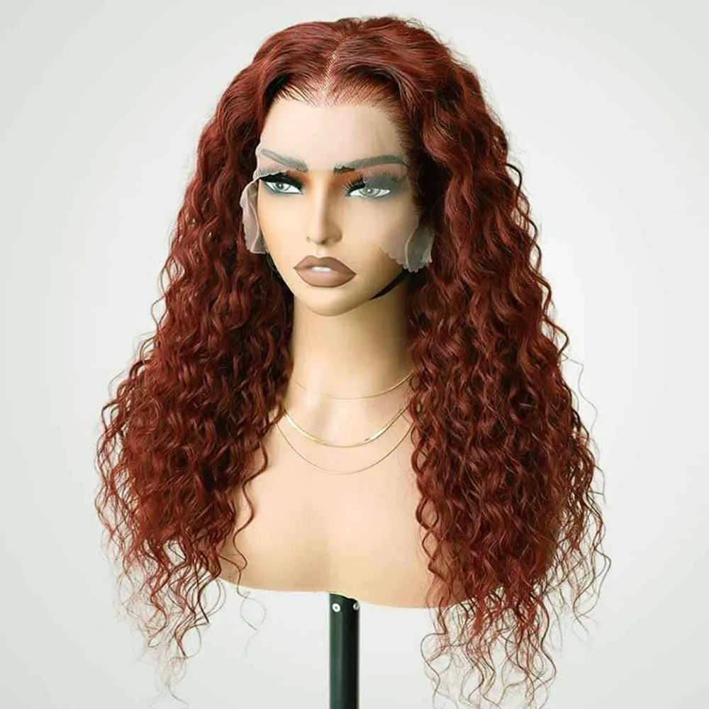 Perruque Lace Frontal Water Wave Brun Roux Cheveux Brésiliens Remy | HD Lace 13x4 & 13x6 | Densité 180%-200% | 16-36 Pouces – CLEVI Paris