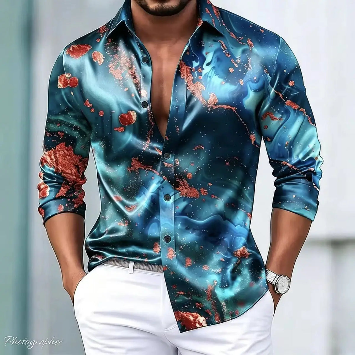 Chemise Homme Satinée à Motif Imprimé – CLEVI Paris