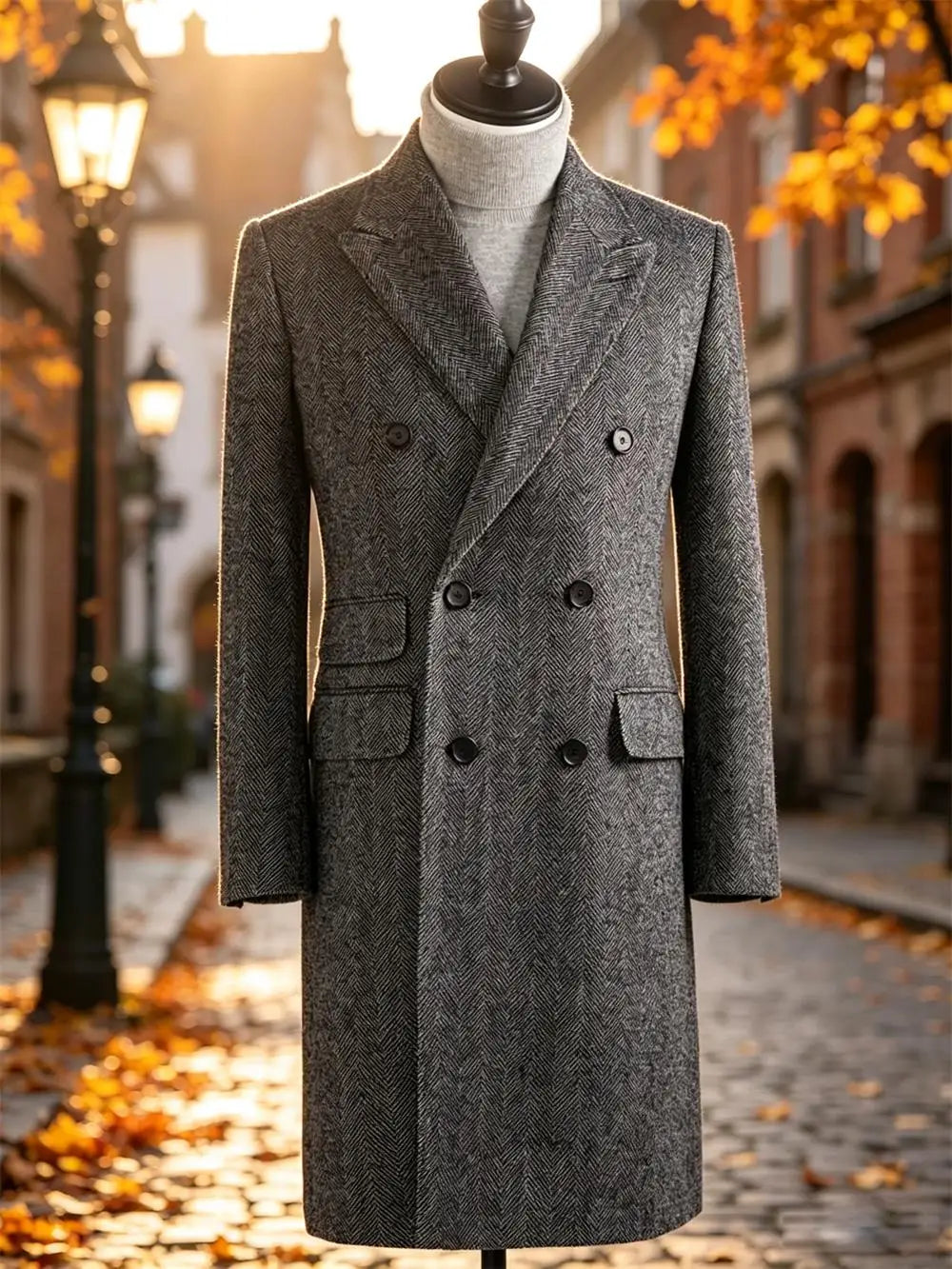 Manteau long homme laine mélangée à chevrons – CLEVI Paris