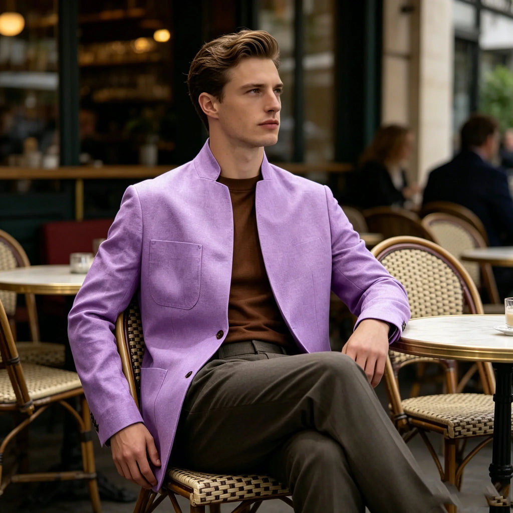 Blazer Lin Homme Col Mandarin – CLEVI Paris