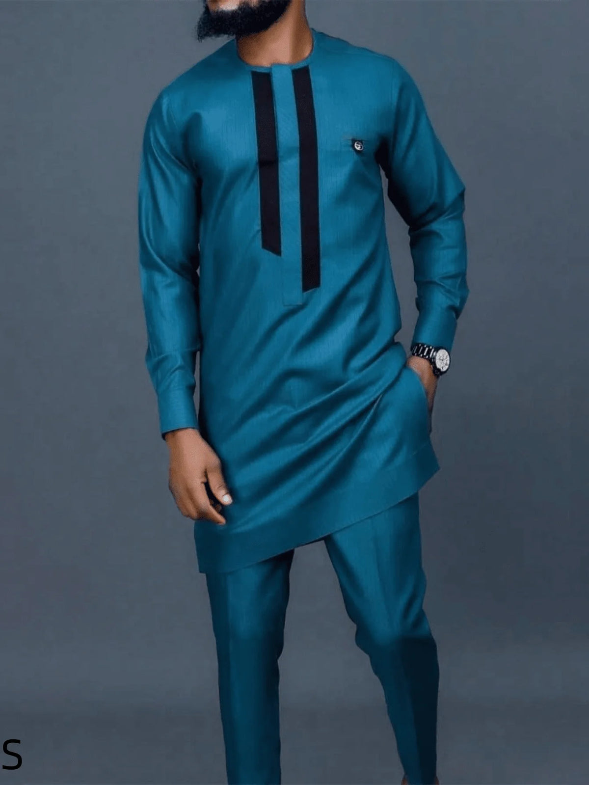 Kaftan Agbada Homme Style Africain 2 Pièces Veste Manches Longues + Pantalon Mariage Cérémonie S-XXL – CLEVI Paris