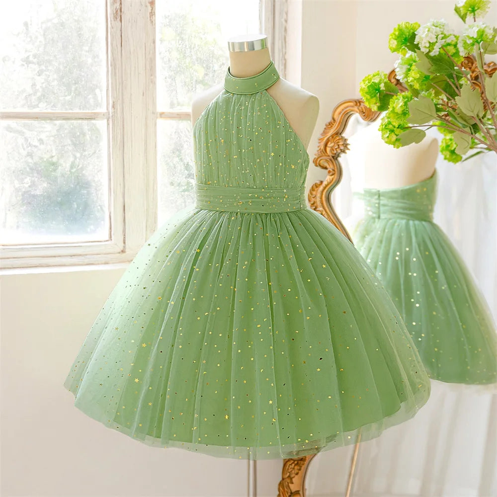 Robe fille de fête vert avocat ALP689 – CLEVI Paris