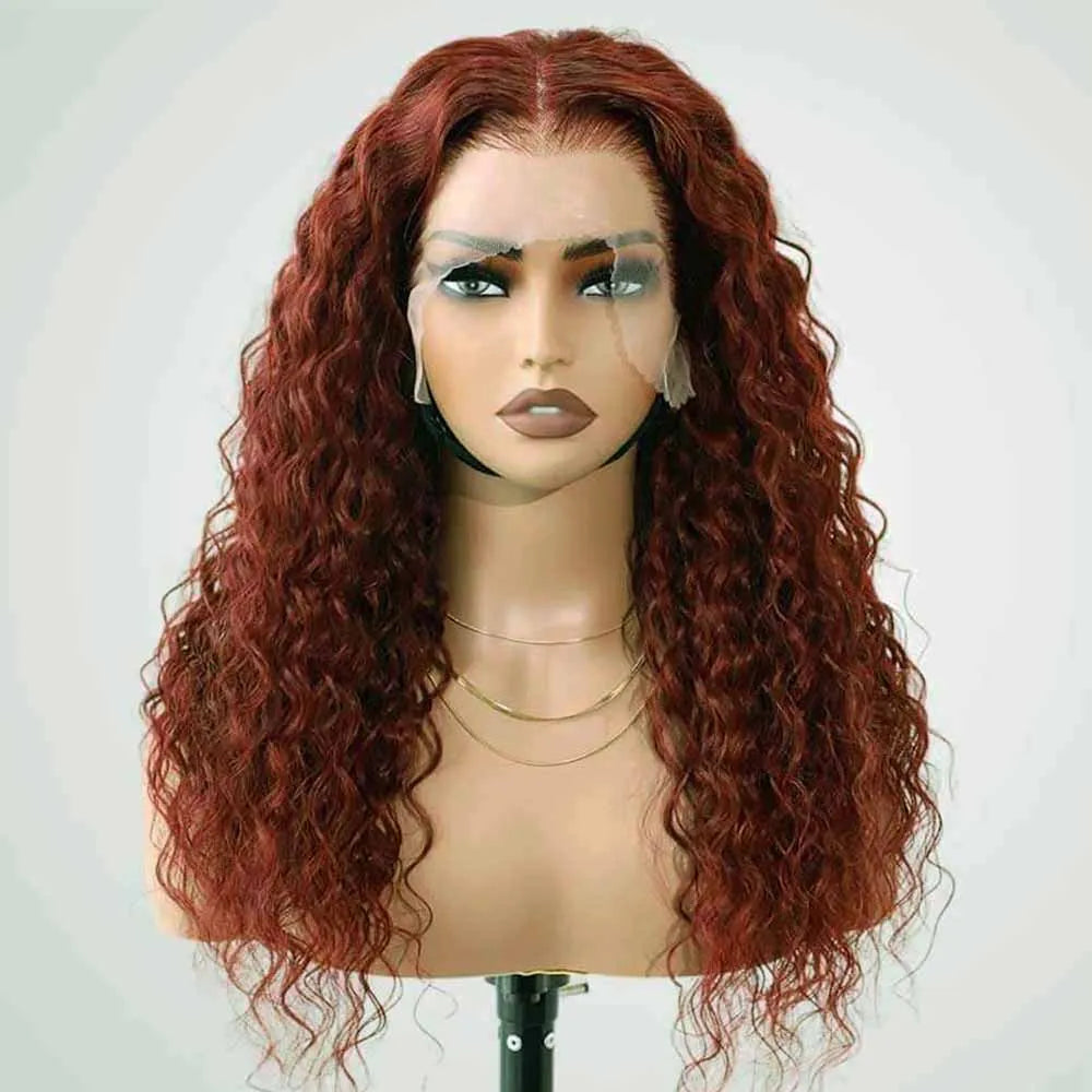 Perruque Lace Frontal Water Wave Brun Roux Cheveux Brésiliens Remy | HD Lace 13x4 & 13x6 | Densité 180%-200% | 16-36 Pouces – CLEVI Paris