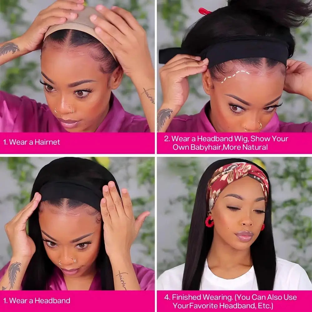 Perruque Headband Straight Cheveux Humains Brésiliens Sans Lace Glueless 200% 250% 16-40 Pouces – CLEVI Paris