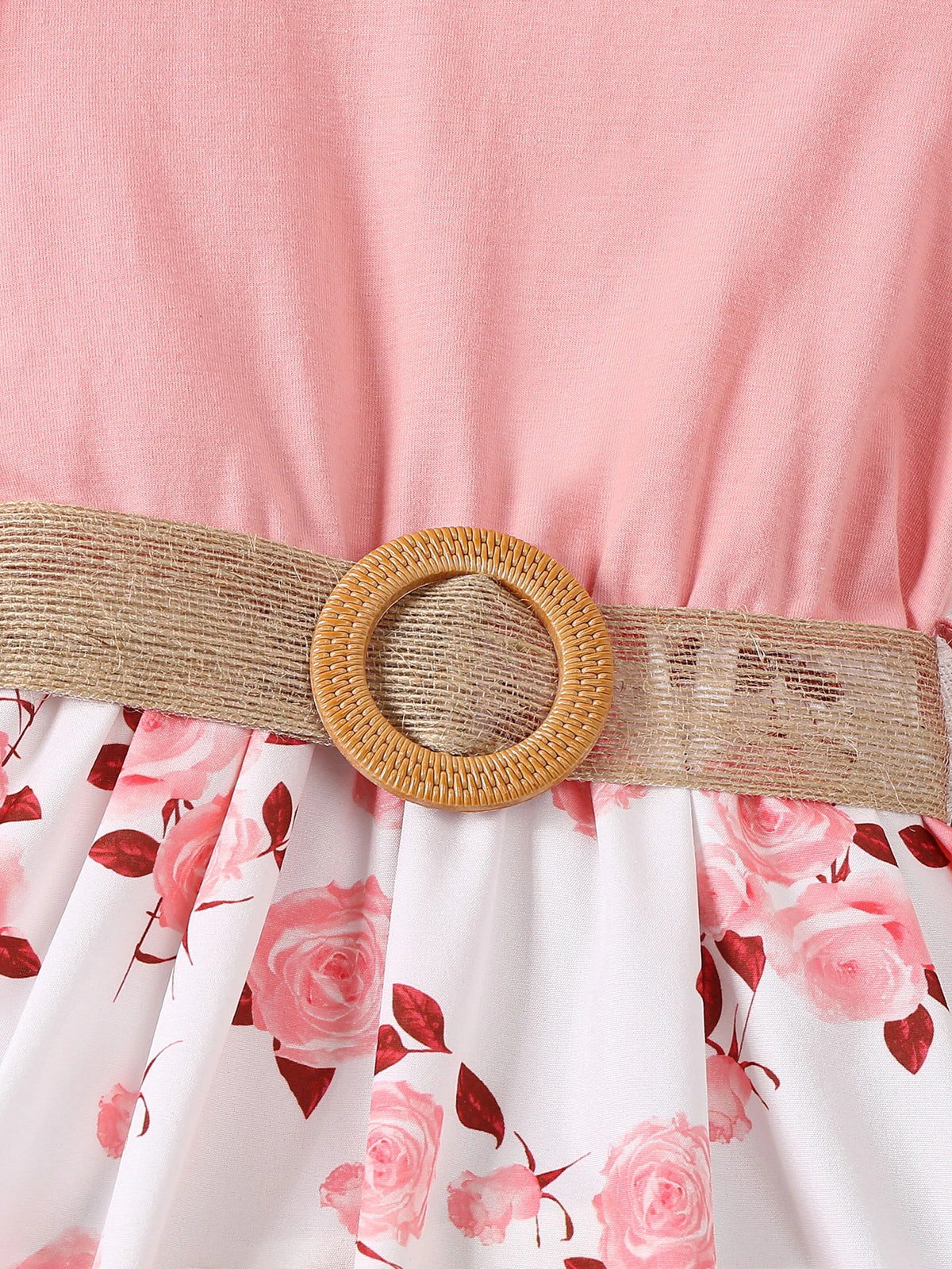 Robe fille fleurie rose avec ceinture – CLEVI Paris